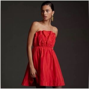 Anthropologie Ruffled Taffeta Mini Dress Sz S Red